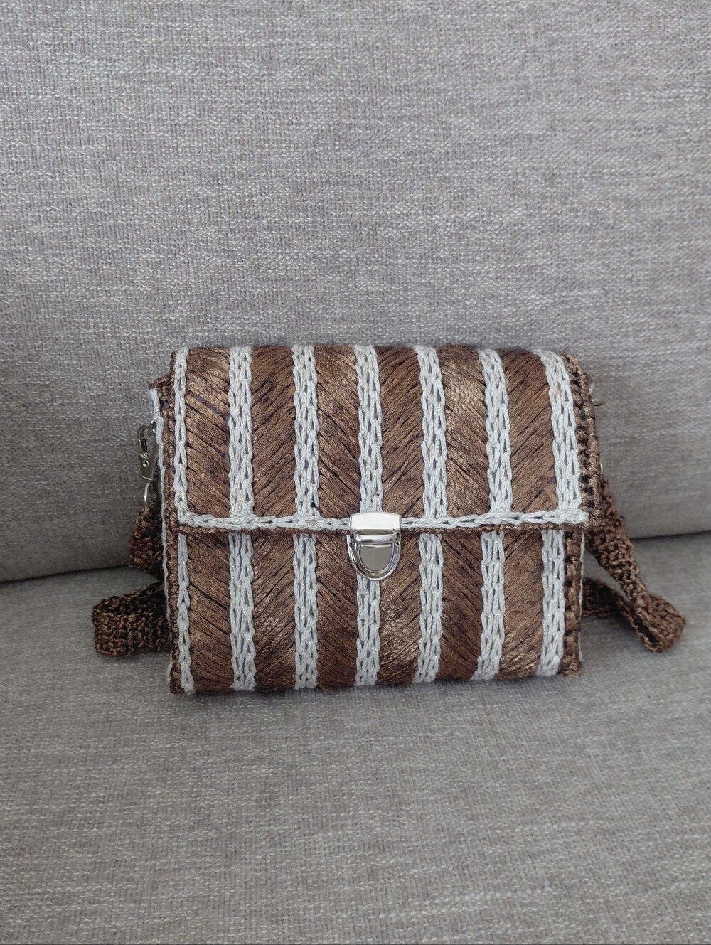 Brown And Tan Metalic Small Shoulders Bag